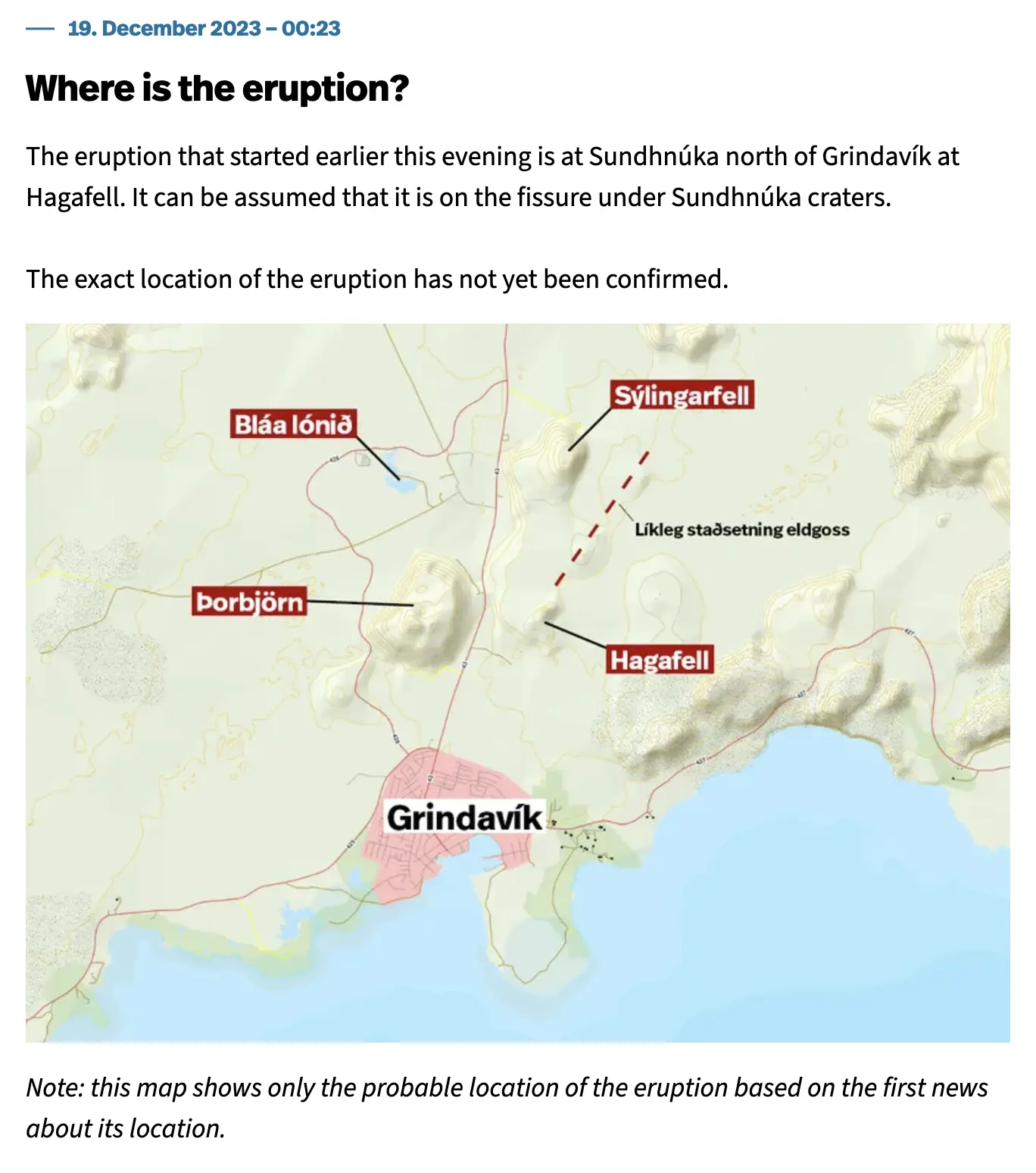 Eine Karte, die den Ort der Vulkanausbruch-Explosion auf Island zeigt.